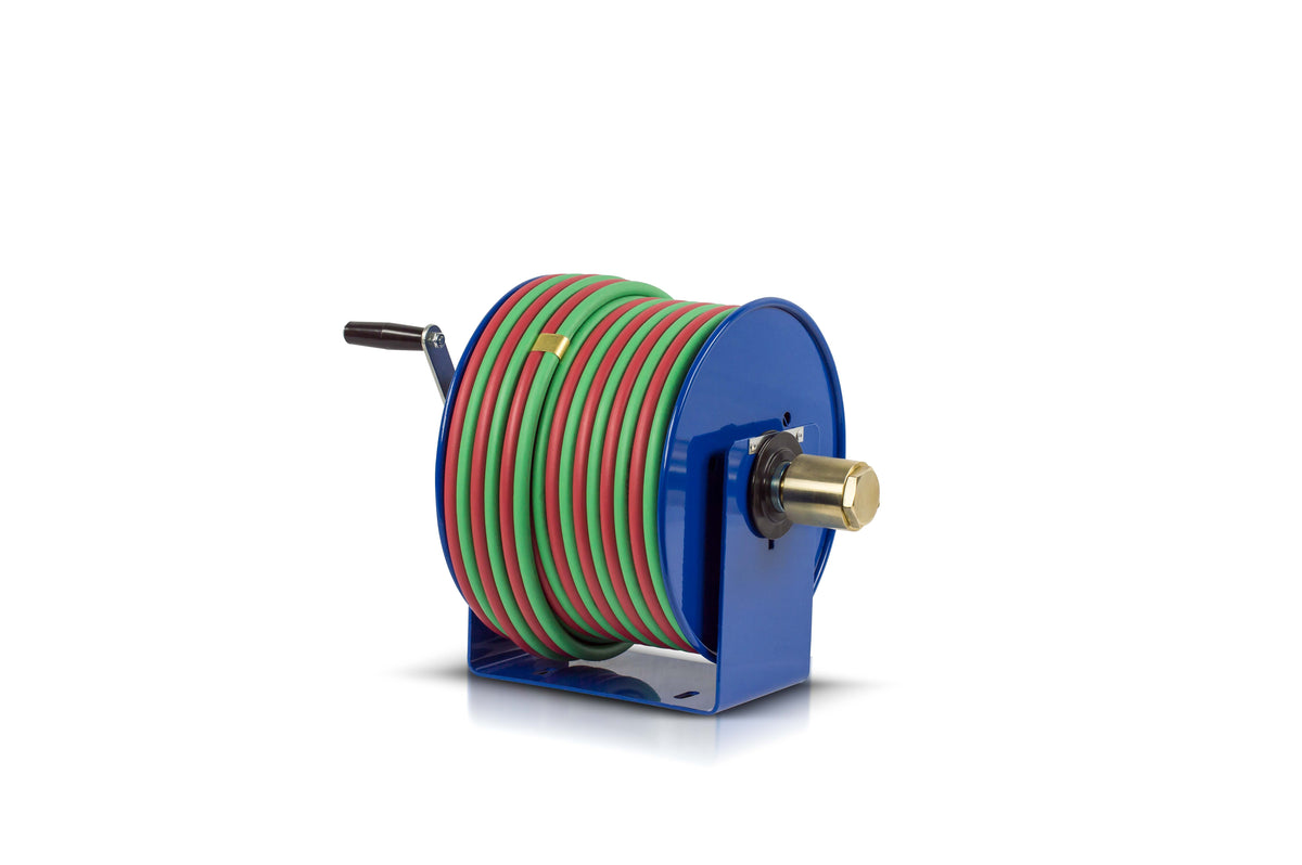 117WT-1-200 by Coxreels | 100W Series | 200 PSI Hand Crank Hose Reel for Oxy-Fuel Welding (T-Grade) | 1/4" Hose ID, 1/4" FNPT Inlet x 1/4" MNPT Hose End | Steel | 200ft Twin Neoprene Hose Included