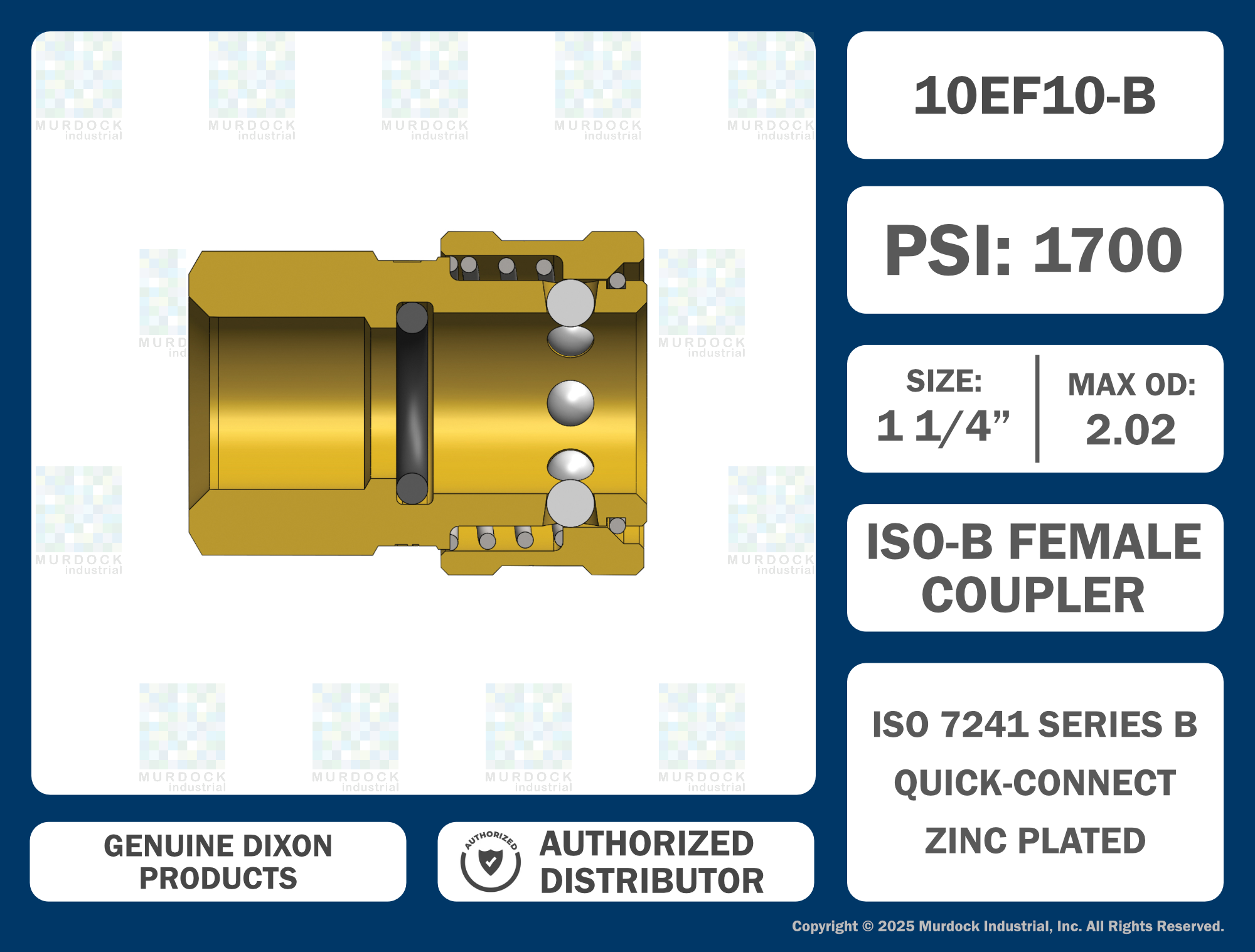 10EF10-B by Dixon Valve | Hydraulic Quick Disconnect Coupling | E-Series | 1-1/4" Female NPTF x 1-1/4" Straight-Through Interchange | Socket | Nitrile Seal | Brass