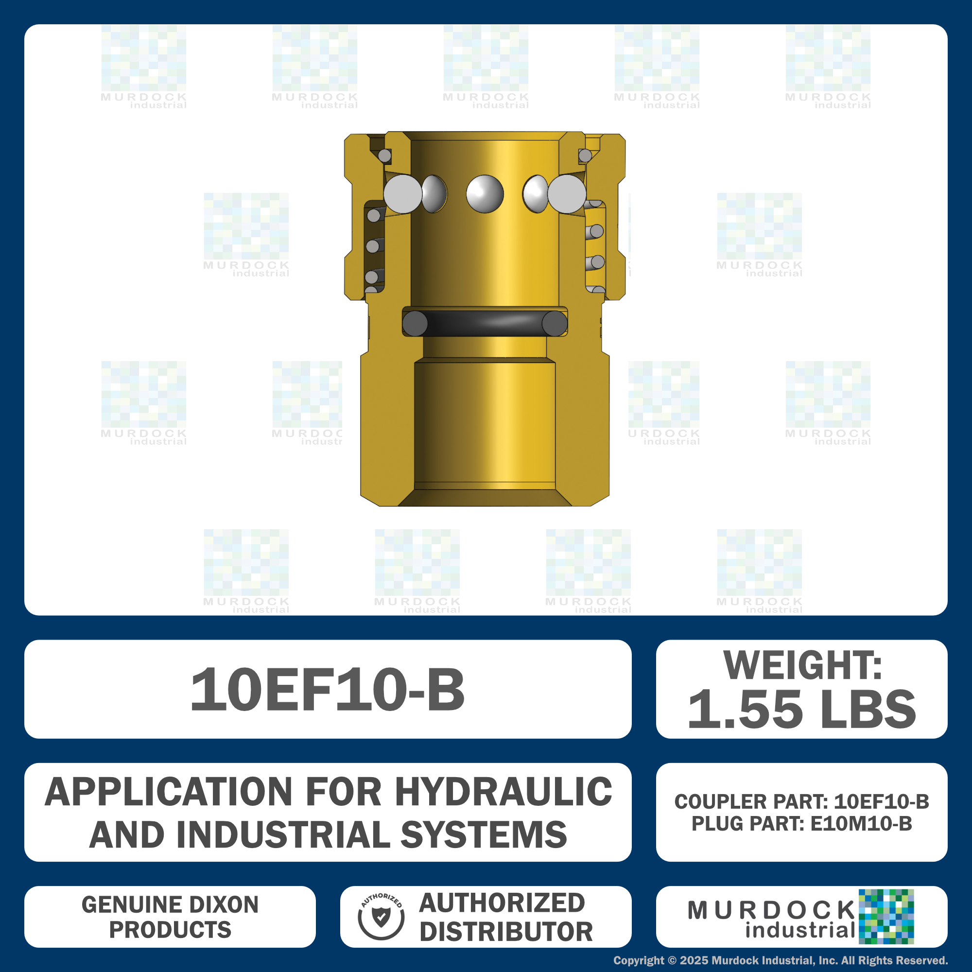 10EF10-B by Dixon Valve | Hydraulic Quick Disconnect Coupling | E-Series | 1-1/4" Female NPTF x 1-1/4" Straight-Through Interchange | Socket | Nitrile Seal | Brass