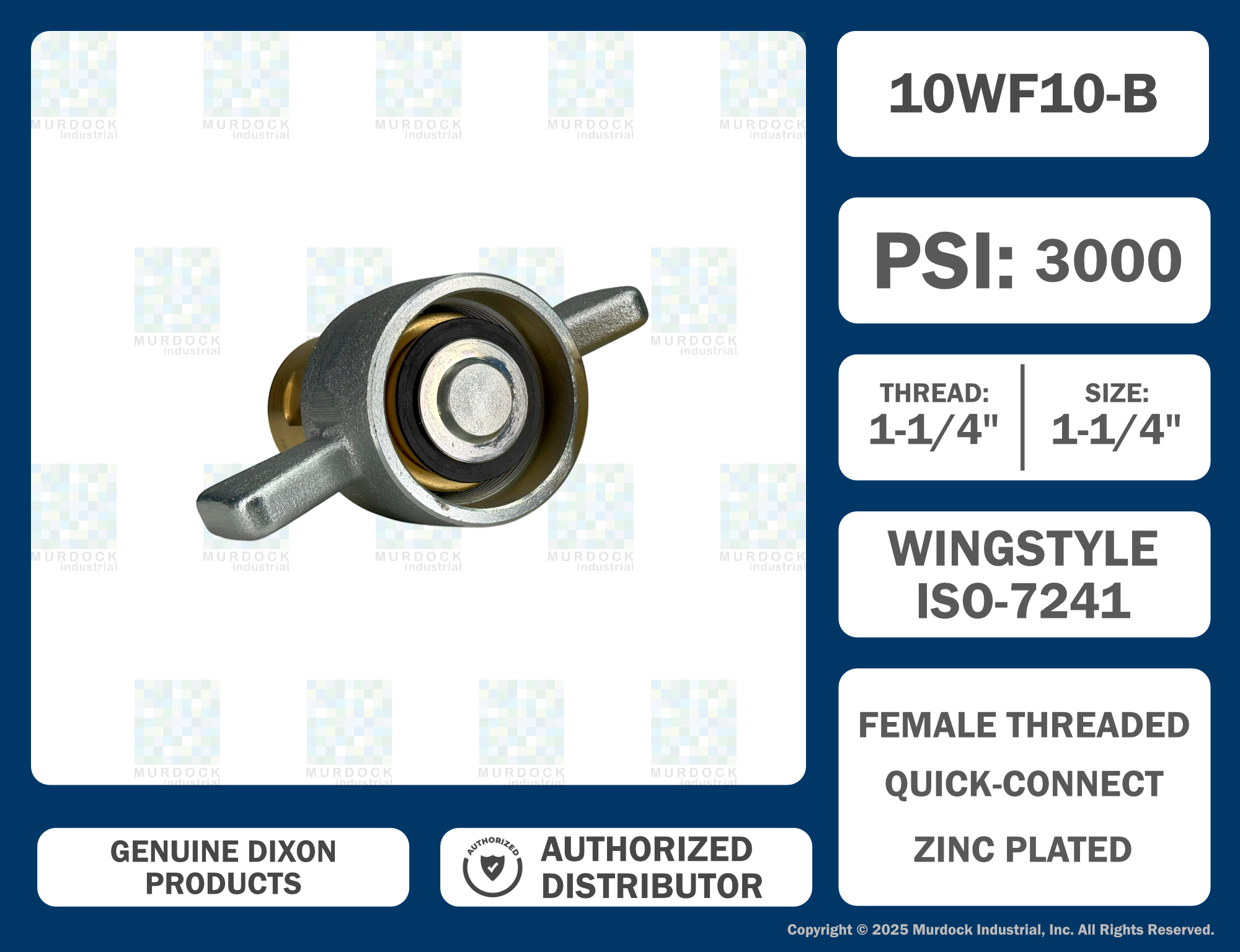 10WF10-B by Dixon Valve | Hydraulic Quick Disconnect Coupling | W-Series | 1-1/4" Female NPTF x 1-1/4" Wingstyle Interchange | Socket | Nitrile Seal | Brass