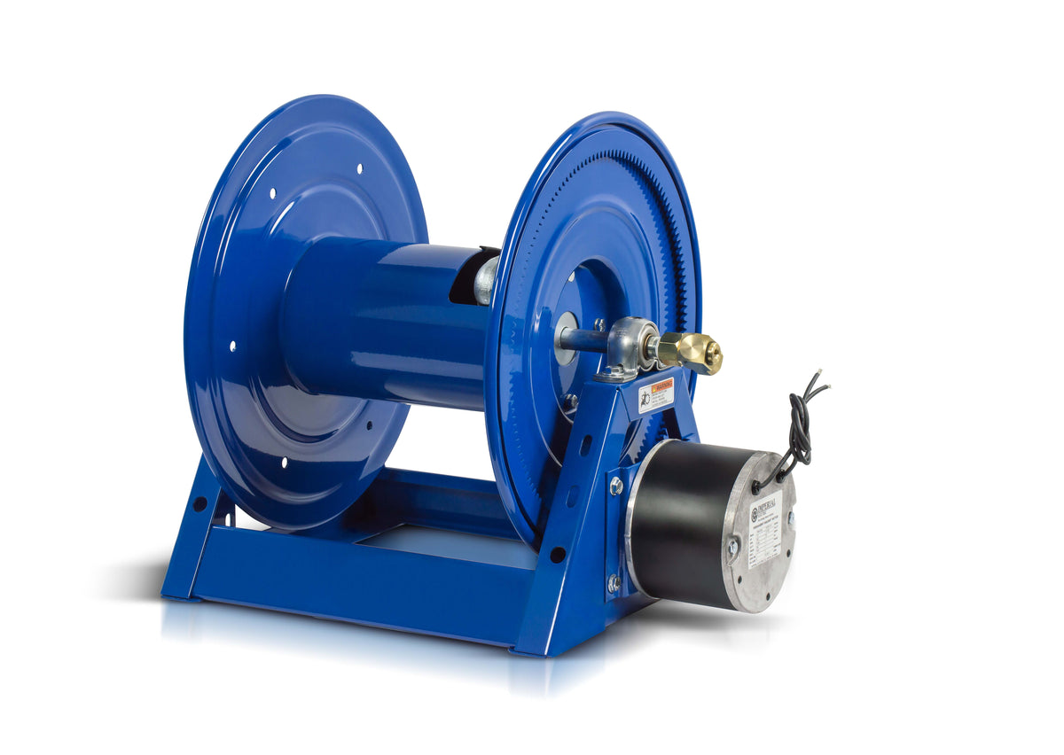 1125-4-200-E by Coxreels | 1125 Series | 3,000 PSI Motor Driven Hose Reel | 12V DC 1/3 HP Electric Motor | 1/2" Hose ID, 1/2" FNPT Inlet | Steel | 200ft Capacity, Hose Not Included