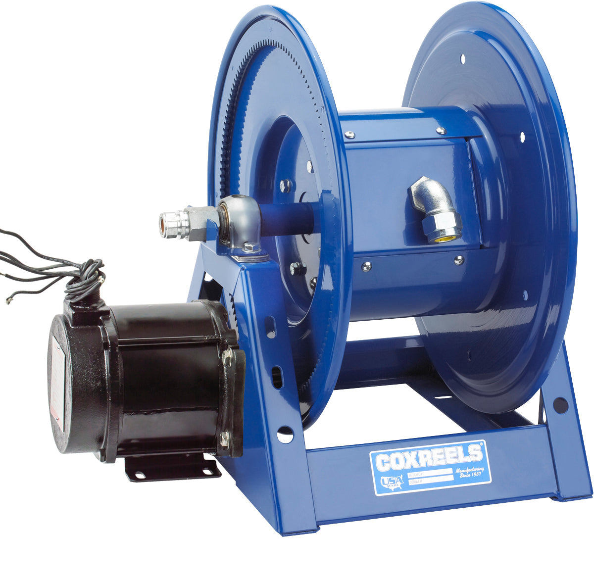 1125PCL-8312-EB by Coxreels | 1125PCL Series | Motor Driven Cord Reel | 24V DC 1/2 HP Explosion Proof Electric Motor | 12/3 SO Cord, 30A, 600V | Steel | 250ft Capacity, Cord Not Included
