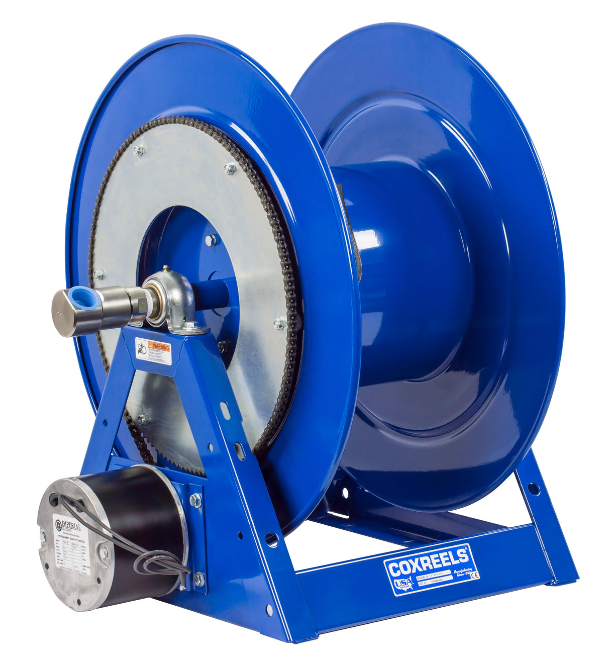 1175-6-200-E by Coxreels | 1175 Series | 3,000 PSI Motor Driven Hose Reel | 12V DC 1/3 HP Electric Motor | 1" Hose ID, 1" FNPT Inlet | Steel | 200ft Capacity, Hose Not Included