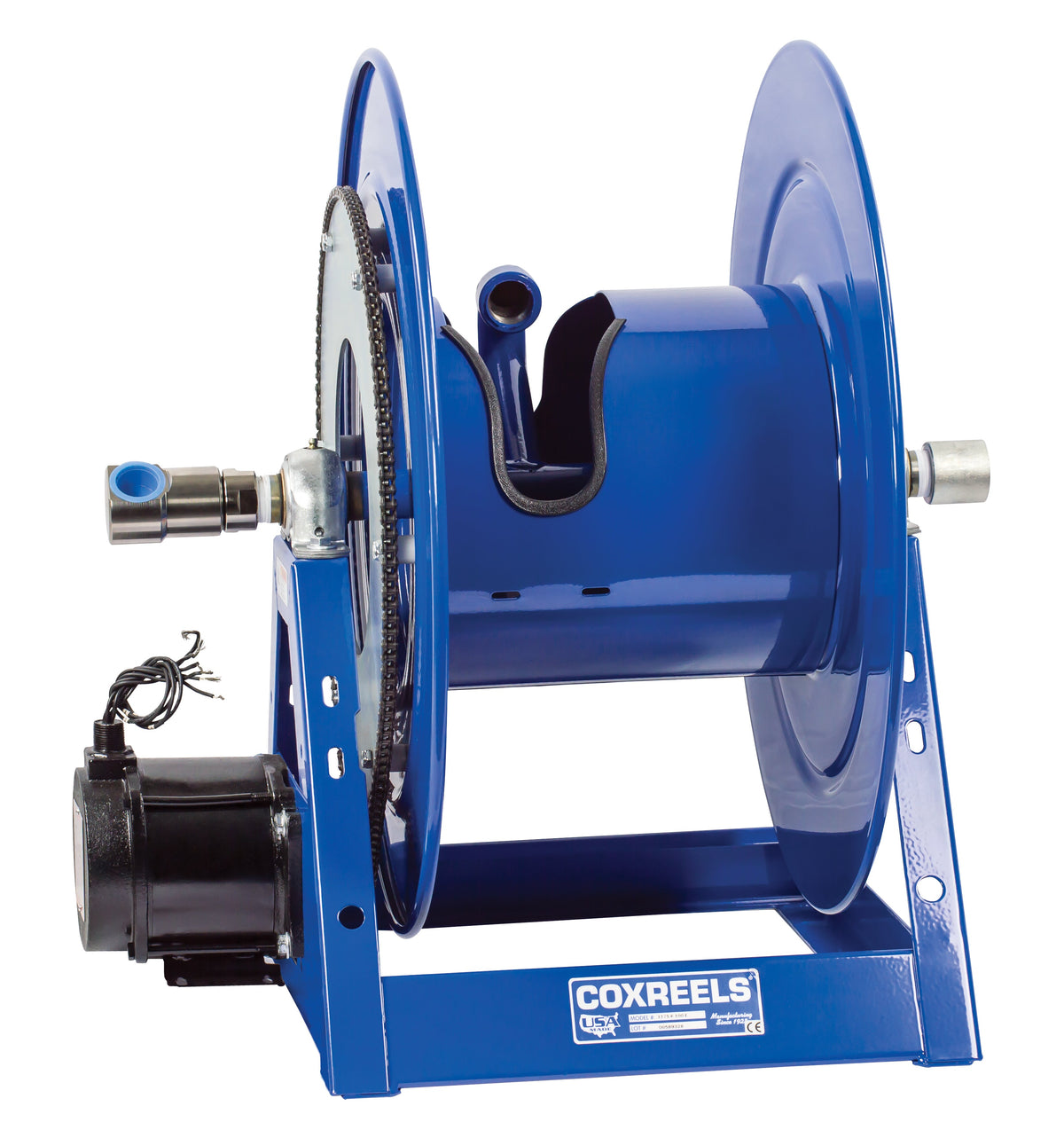 1175-6-200-EJ by Coxreels | 1175 Series | 3,000 PSI Motor Driven Hose Reel | 230V AC 1/2 HP Explosion Proof Electric Motor | 1" Hose ID, 1" FNPT Inlet | Steel | 200ft Capacity, Hose Not Included