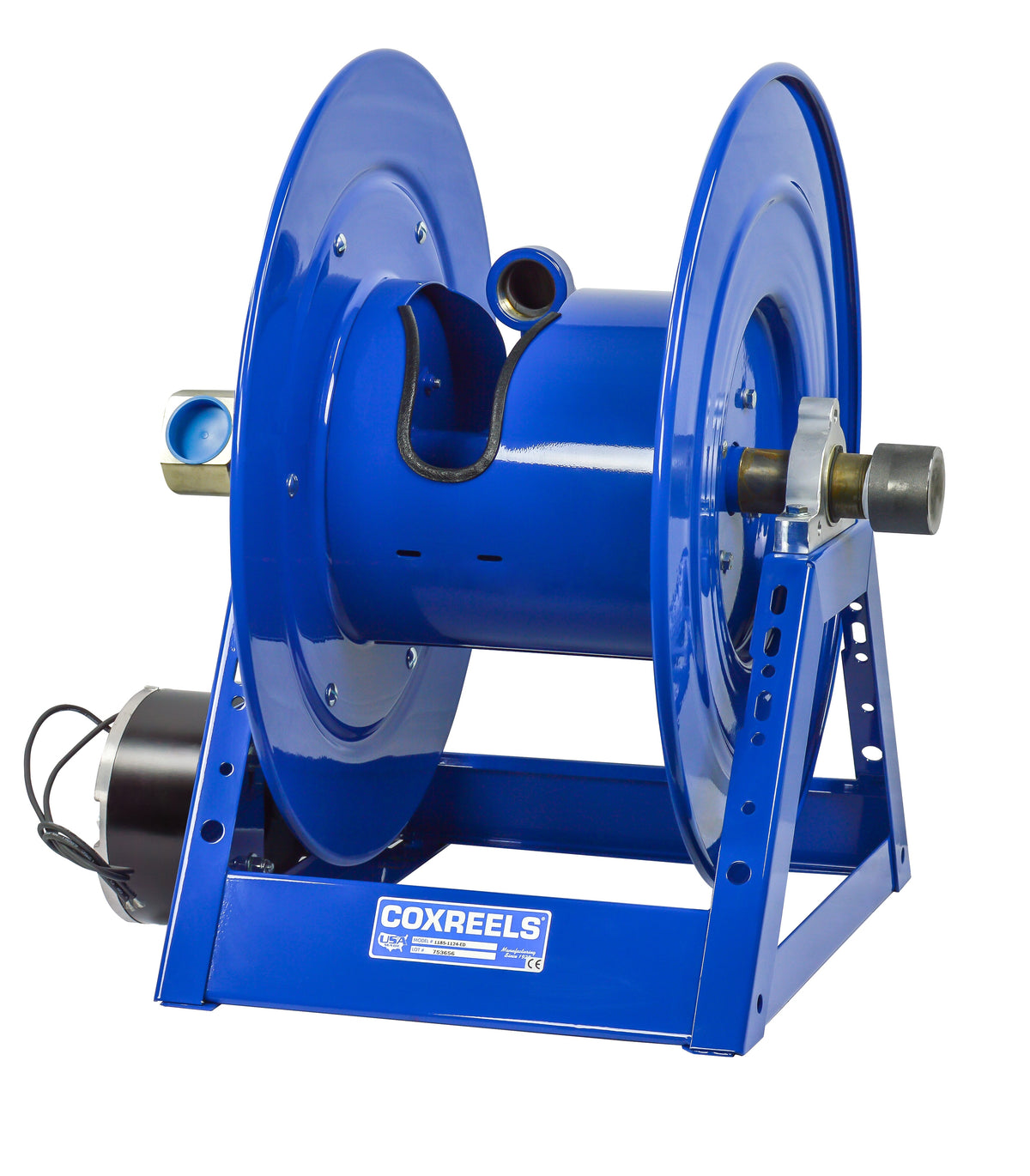 1185-3324-E-BUXX by Coxreels | 1185-BUXX Series | 3,000 PSI Motor Driven Hose Reel | 12V DC 1/3 HP Electric Motor | 1-1/2" Hose ID, 1-1/2" FNPT Inlet | Steel | 175ft Capacity, Hose Not Included