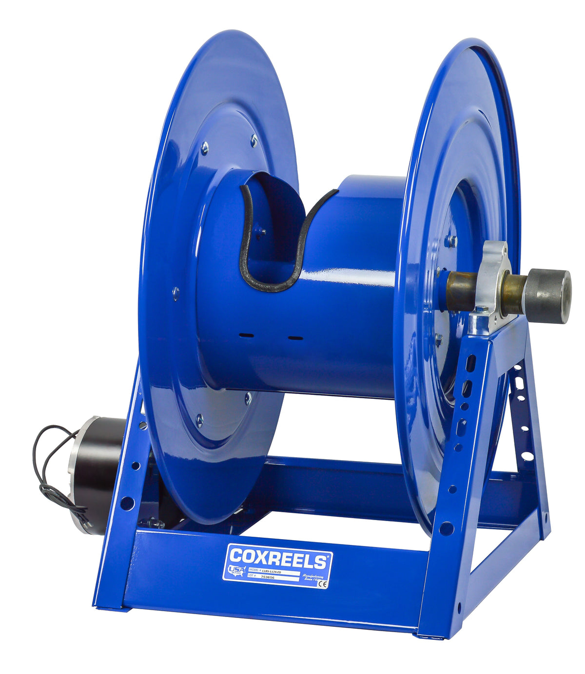 1185-2028-E-BYXX by Coxreels | Storage Series | Motor Driven Hose Storage Reel | 12V DC 1/3 HP Electric Motor | 20" Drum Width | Steel | Hose Not Included