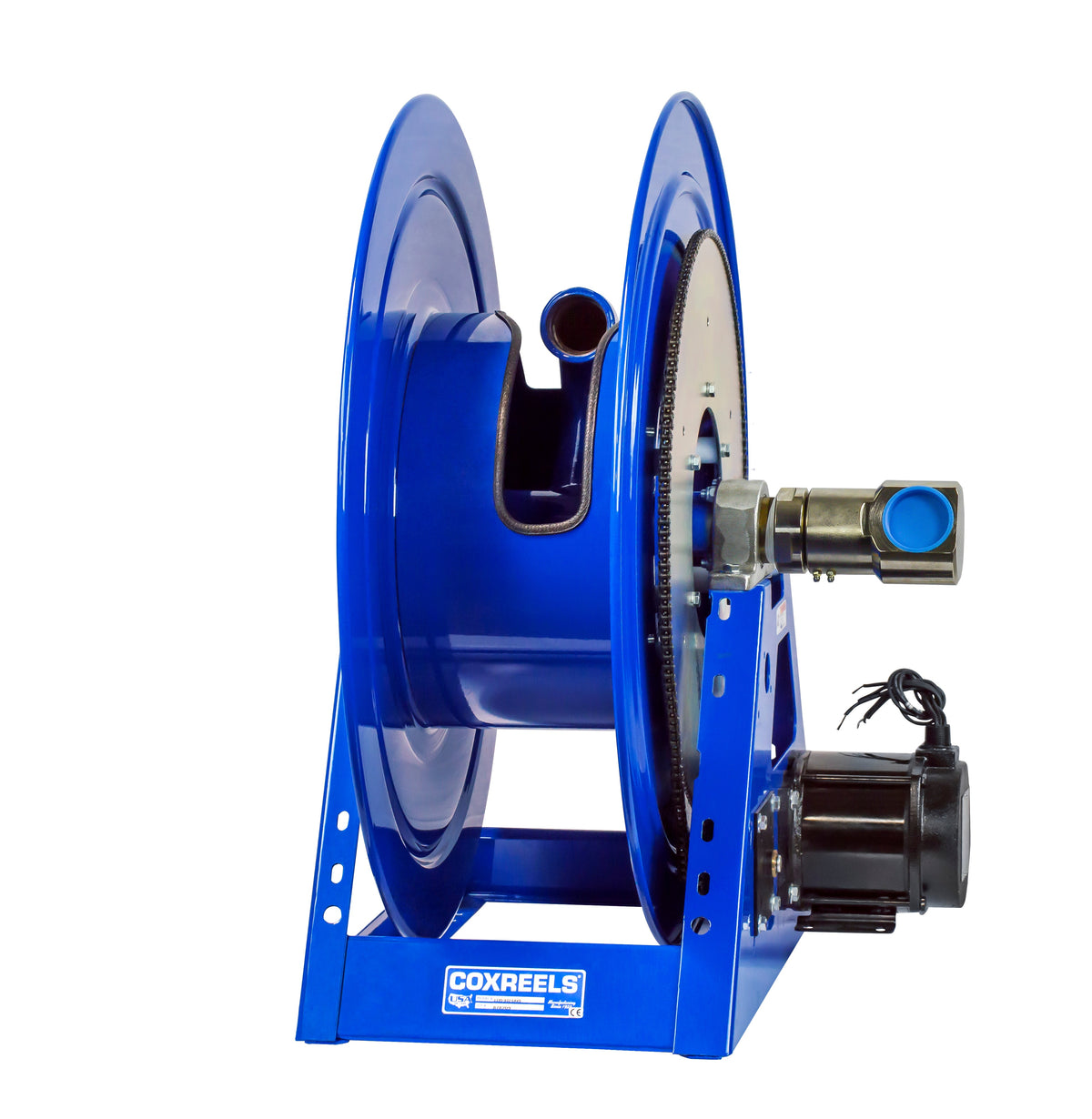 1195-2428-EAV3-BUXX by Coxreels | 1195-BUXX Series | 1,500 PSI Motor Driven Hose Reel | 115V AC 1/2 HP Explosion Proof Electric Motor | 2" Hose ID, 2" FNPT Inlet | Steel | 90ft Capacity, Hose Not Included