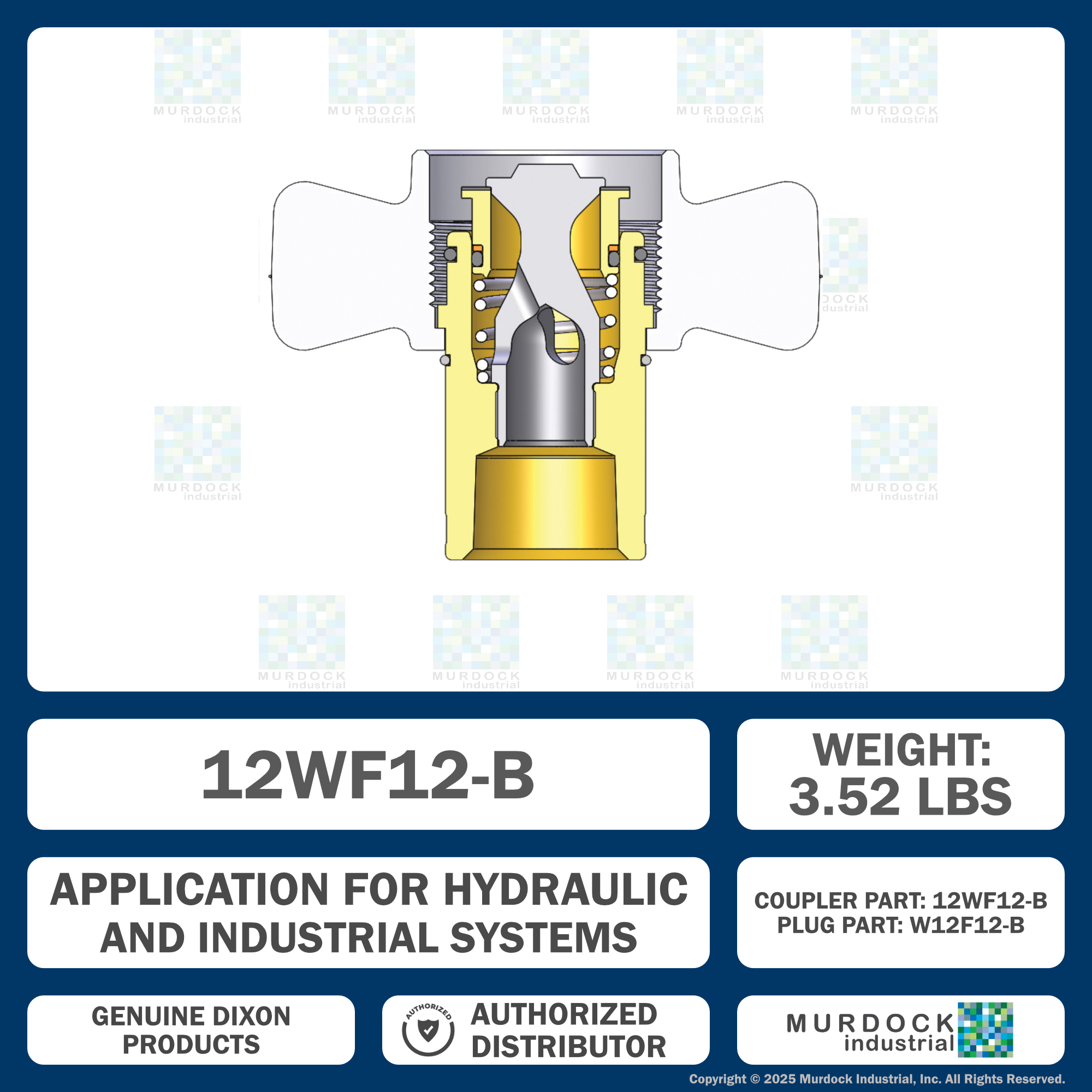 12WF12-B by Dixon Valve | Hydraulic Quick Disconnect Coupling | W-Series | 1-1/2" Female NPTF x 1-1/2" Wingstyle Interchange | Socket | Nitrile Seal | Brass
