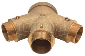 FR3C4025 Dixon Cast Brass Straight Three Way Male Outlet - Roof Connection - Back Outlet - 4" Female Pipe Inlet x Three 2-1/2" Male NPT Outlets