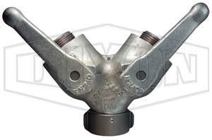 FWV15F15F Dixon Cast Aluminum Forestry Grade 1/4 Turn Ball Type Wye Valve - 1-1/2" Female NST(NH) x (two) 1-1/2" Male NST(NH)