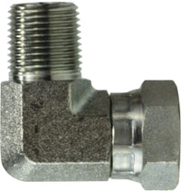 150146 by Midland | Hydraulic Swivel | 1/4" Male Pipe x 3/8" Female NPSM | 90° Elbow | Adapter | Steel