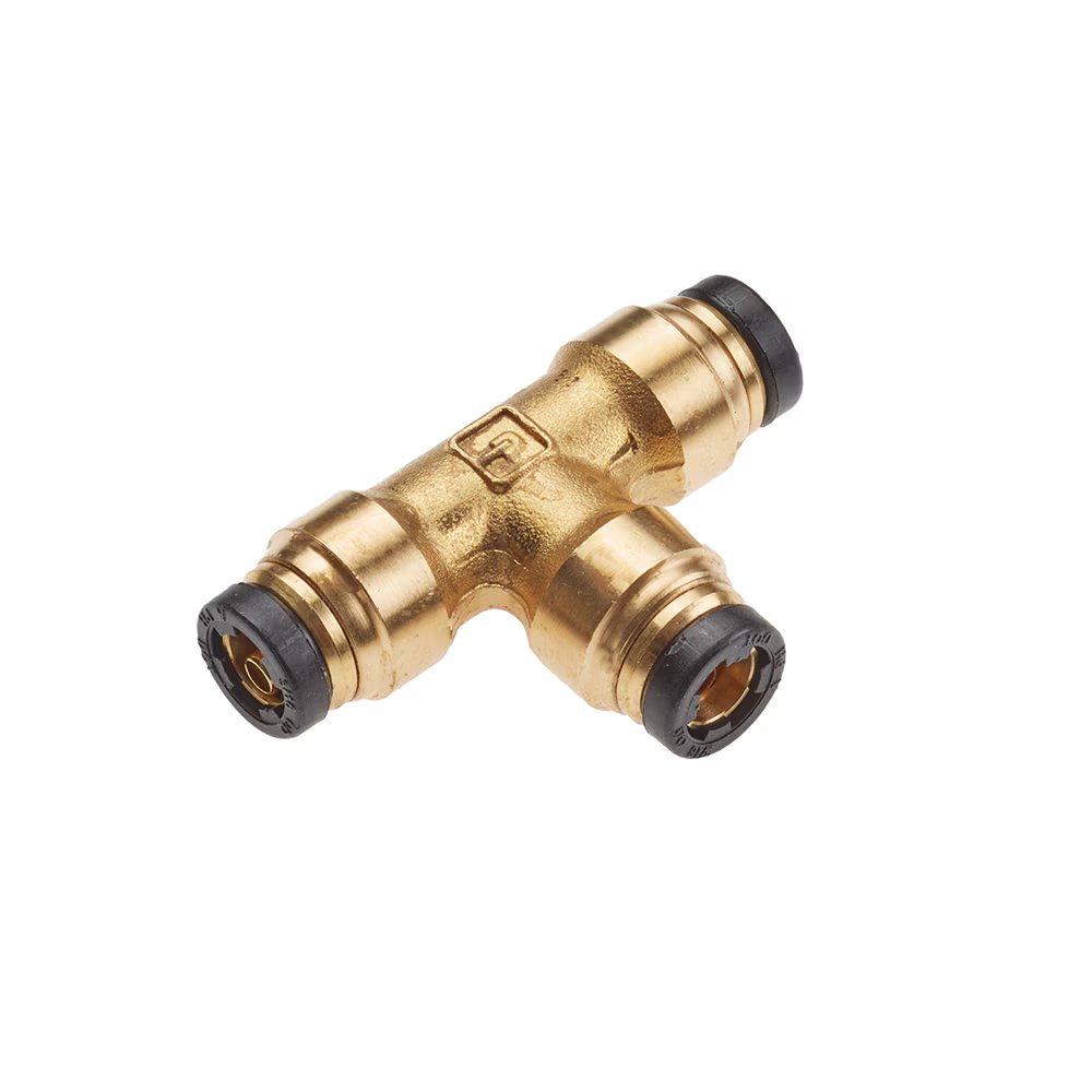 164PTC-6-6-4 by Parker | Threaded Fitting | Union | 3/8" x 1/4" Push-to-Connect | 2.20" Length | Tee | Brass | Pack of 5