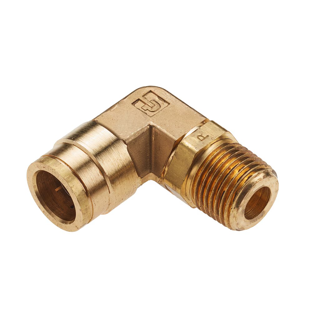 169PTC-4-2 by Parker | Threaded Fitting | 1/4" Swivel Push-to-Connect Connector x 1/8" Male NPT Pipe Thread | 9/16" Hex | 90° Elbow | Brass | Pack of 10