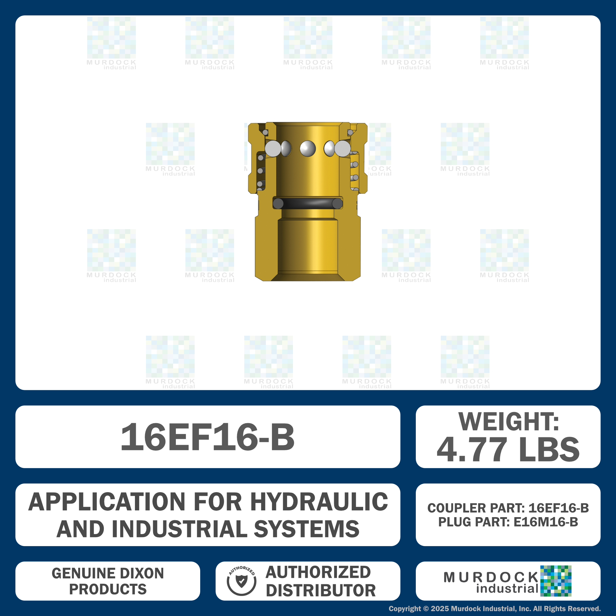 16EF16-B by Dixon Valve | Hydraulic Quick Disconnect Coupling | E-Series | 2" Female NPTF x 2" Straight-Through Interchange | Socket | Nitrile Seal | Brass