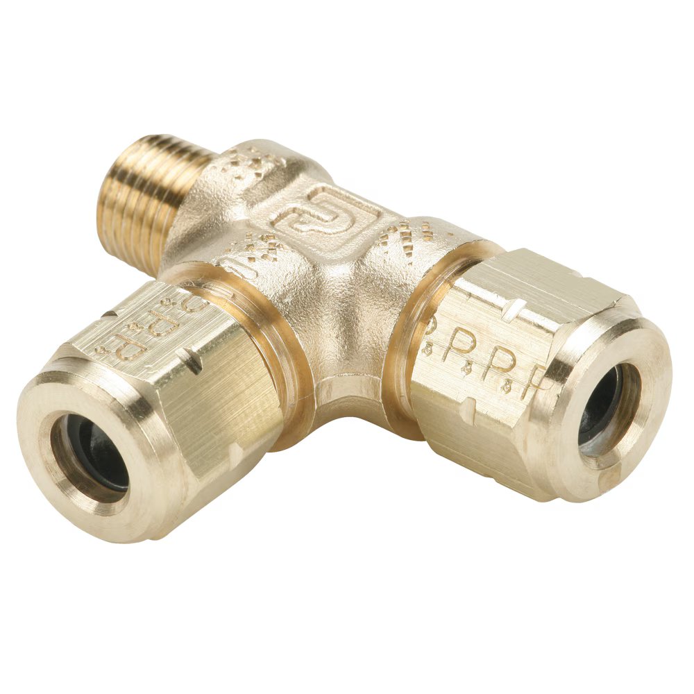 171VL-4-2 by Parker | Vibra-Lok Fittings | 1/4" Tube Size x 1/8" Male Pipe Thread | 9/16" Hex | 1.79" Length | Tee | Brass | Pack of 2
