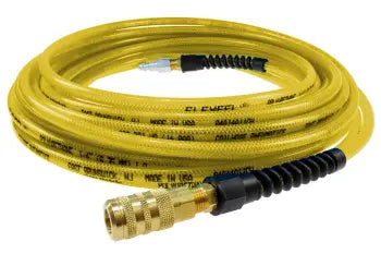 PFE6025TYS15X by Coilhose | Flexeel® Reinforced Hose | 3/8" Hose ID | 9/16" Hose OD | 1/4" Six Ball Coupler & Connector with Reusable Strain Relief & Quick Connect Fittings | Industrial | 25ft | Transparent Yellow | Straight | Polyurethane