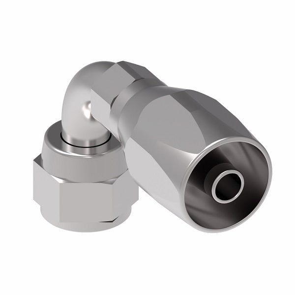 190264-6S Aeroquip by Danfoss | Female 37° JIC Swivel Short Drop 90° Elbow 100R2 Skive Style Reusable Hose Fitting | -06 Female 37° JIC Swivel x -06 Reusable Hose End | Steel