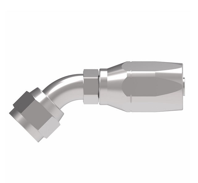 190287-4S Aeroquip by Danfoss | Female 37° JIC Swivel 45° Elbow 100R2 Skive Style Reusable Hose Fitting | -04 Female 37° JIC Swivel x -04 Reusable Hose End | Steel