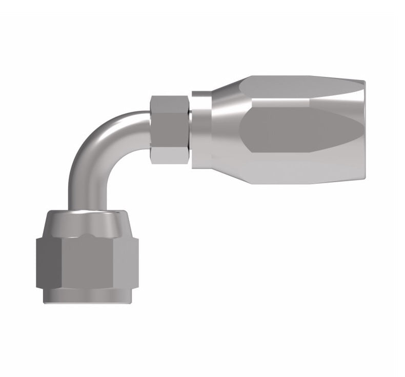 190296-10S Aeroquip by Danfoss | Female Universal Swivel Short Drop 90° Elbow 100R5 Reusable Hose Fitting | -10 Female JIC Swivel (Also Couples w/ SAE 45° Flare) x -10 Reusable Hose End | Steel