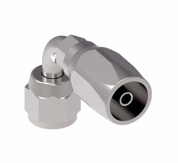 190302-6S Aeroquip by Danfoss | Female SAE 45° Swivel Short Drop 90° Elbow 100R5 Reusable Hose Fitting | -06 Female SAE 45° Swivel x -06 Reusable Hose End | Steel