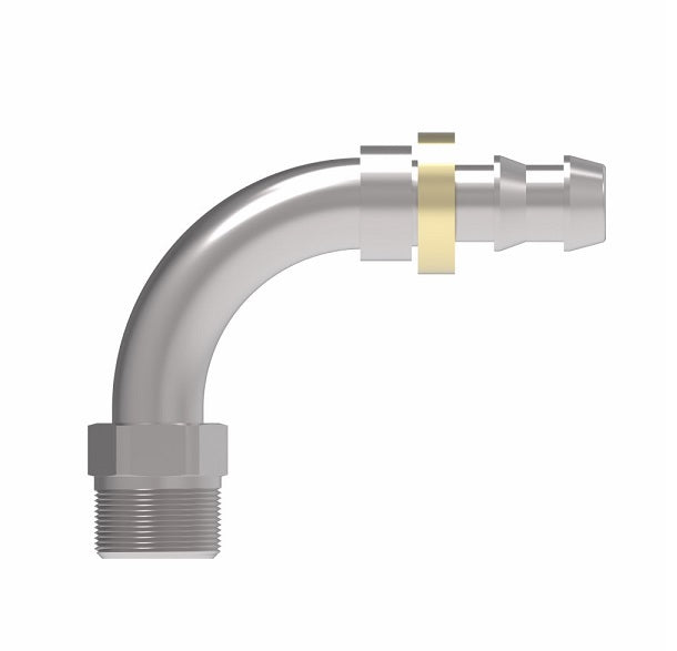 190327-6S Aeroquip by Danfoss | Male SAE Inverted Flare Short Drop 90° Elbow Socketless Reusable Hose Fitting | -06 Male SAE Inverted Flare x -06 Push-On Hose Barb | Steel