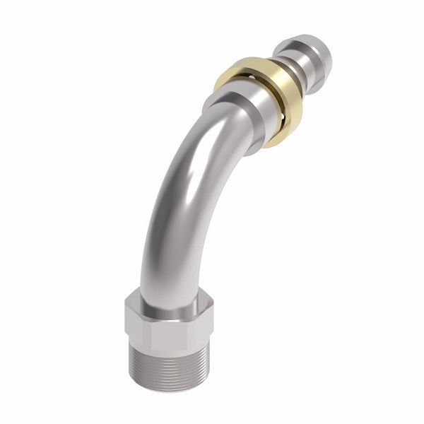 190327-6S Aeroquip by Danfoss | Male SAE Inverted Flare Short Drop 90° Elbow Socketless Reusable Hose Fitting | -06 Male SAE Inverted Flare x -06 Push-On Hose Barb | Steel