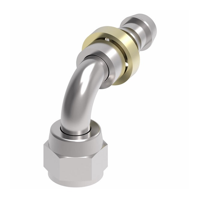 190465-6S Aeroquip by Danfoss | Female 37° JIC Swivel Long Drop 90° Elbow Socketless Reusable Hose Fitting | -06 Female 37° JIC Swivel x -06 Push-On Hose Barb | Steel