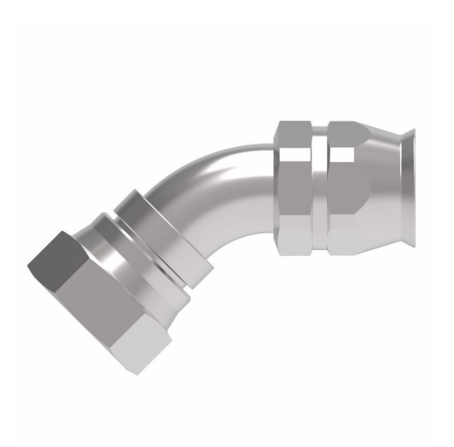 190773-3S Aeroquip by Danfoss | Female Universal 45° Elbow Super Gem PTFE Reusable Hose Fitting | -03 Female JIC (Also Couples w/ SAE 45° Flare) -03 Reusable Hose End | Steel