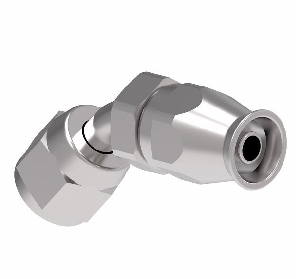 190773-12S Aeroquip by Danfoss | Female Universal 45° Elbow Super Gem PTFE Reusable Hose Fitting | -12 Female JIC (Also Couples w/ SAE 45° Flare) -12 Reusable Hose End | Steel