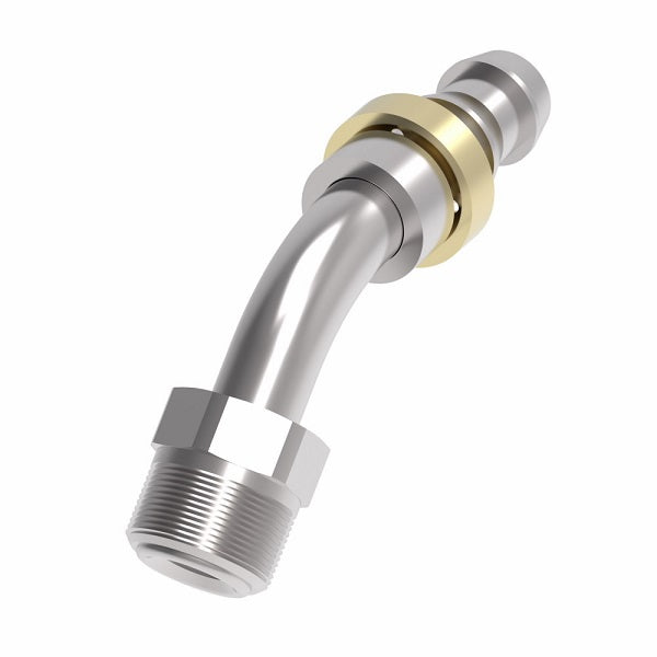 190944-4S Aeroquip by Danfoss | Male SAE Inverted Flare 45° Elbow Socketless Reusable Hose Fitting | -04 Male SAE Inverted Flare x -04 Push-On Hose Barb | Steel