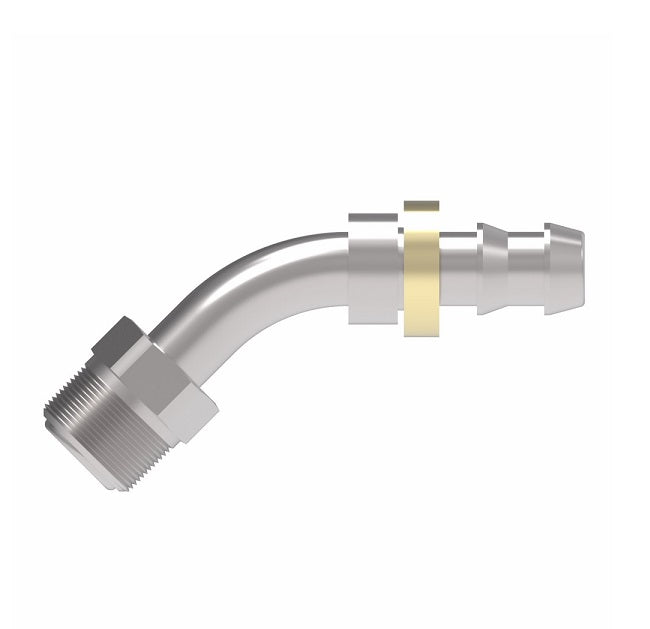 190944-6S Aeroquip by Danfoss | Male SAE Inverted Flare 45° Elbow Socketless Reusable Hose Fitting | -06 Male SAE Inverted Flare x -06 Push-On Hose Barb | Steel