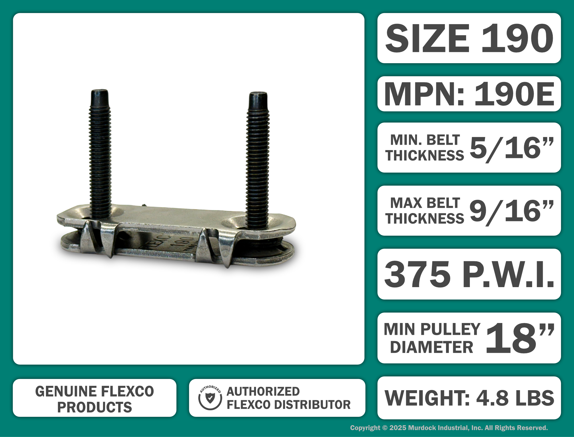 190E by Flexco | #20001 | Bolt Fasteners | Steel | Box of 25