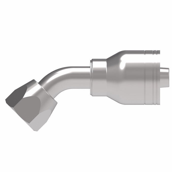 1AA8FJA8TZ Aeroquip by Danfoss | 1 & 2 Wire TTC Female JIC 37° Swivel 45° Elbow (FJA) Crimp Fitting | -08 Female JIC 37° Swivel x -08 Hose Barb | Zinc-Nickel Plated Steel