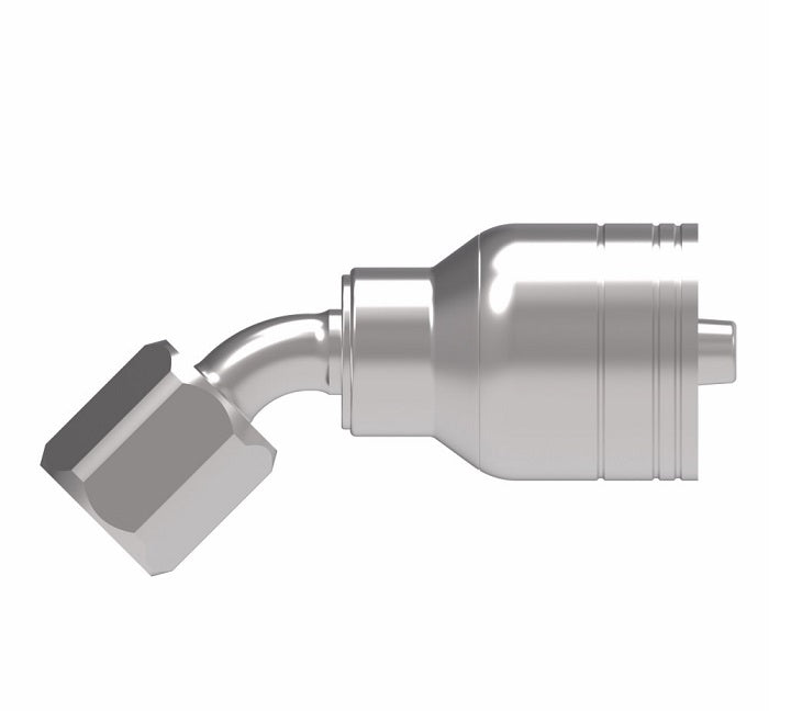1AA4FJA4 Aeroquip by Danfoss | 1 & 2 Wire TTC Female JIC 37° Swivel 45° Elbow (FJA) Crimp Fitting | -04 Female JIC 37° Swivel x -04 Hose Barb | Steel
