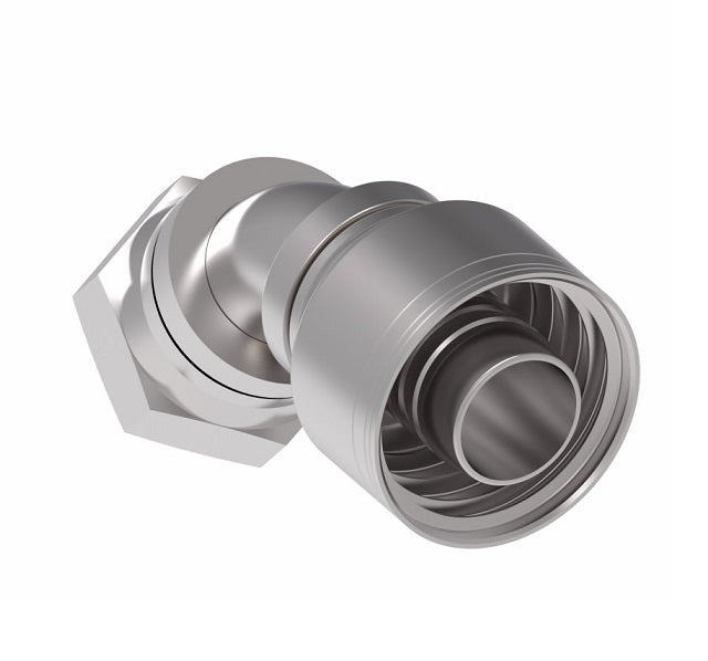 1AA20FJA20 Aeroquip by Danfoss | 1 & 2 Wire TTC Female JIC 37° Swivel 45° Elbow (FJA) Crimp Fitting | -20 Female JIC 37° Swivel x -20 Hose Barb | Steel