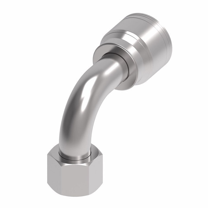 1AA20FJB20TZ Aeroquip by Danfoss | 1 & 2 Wire TTC Female JIC 37° Swivel 90° Elbow (FJB) Crimp Fitting | -20 Female JIC 37° Swivel x -20 Hose Barb | Zinc-Nickel Plated Steel