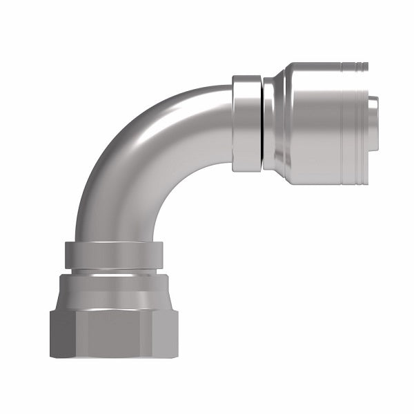 1AA20FJB16 Aeroquip by Danfoss | 1 & 2 Wire TTC Female JIC 37° Swivel 90° Elbow (FJB) Crimp Fitting | -20 Female JIC 37° Swivel x -16 Hose Barb | Steel