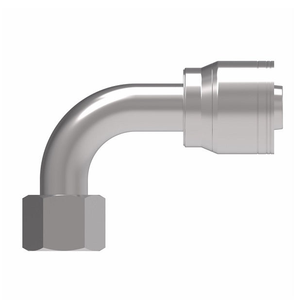 1AA20FJB20TZ Aeroquip by Danfoss | 1 & 2 Wire TTC Female JIC 37° Swivel 90° Elbow (FJB) Crimp Fitting | -20 Female JIC 37° Swivel x -20 Hose Barb | Zinc-Nickel Plated Steel