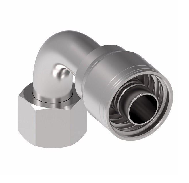 1AA20FJB20TZ Aeroquip by Danfoss | 1 & 2 Wire TTC Female JIC 37° Swivel 90° Elbow (FJB) Crimp Fitting | -20 Female JIC 37° Swivel x -20 Hose Barb | Zinc-Nickel Plated Steel