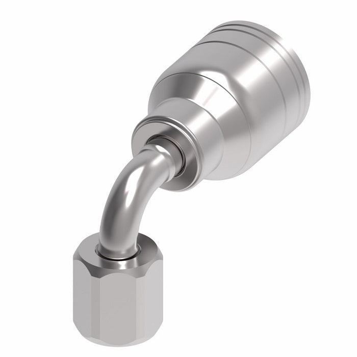 1AA6FJB4 Aeroquip by Danfoss | 1 & 2 Wire TTC Female JIC 37° Swivel 90° Elbow (FJB) Crimp Fitting | -06 Female JIC 37° Swivel x -04 Hose Barb | Steel