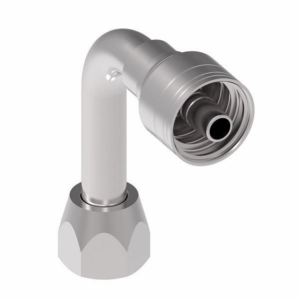 1AA8FJC6 Aeroquip by Danfoss | 1 & 2 Wire TTC Female JIC 37° Swivel 90° Long Drop Elbow (FJC) Crimp Fitting | -08 Female JIC 37° Swivel x -06 Hose Barb | Steel