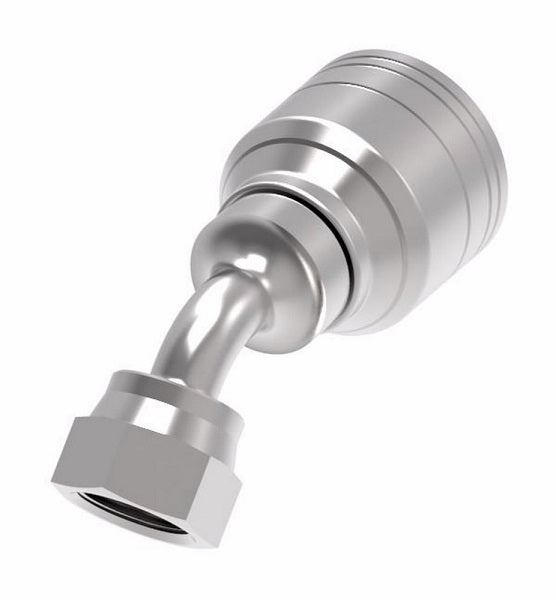 1AA10FRA12 Aeroquip by Danfoss | 1 & 2 Wire TTC Female ORS Swivel 45° Elbow (FRA) Crimp Fitting | -10 Female O-Ring Face Seal Swivel  x -12 Hose Barb | Steel