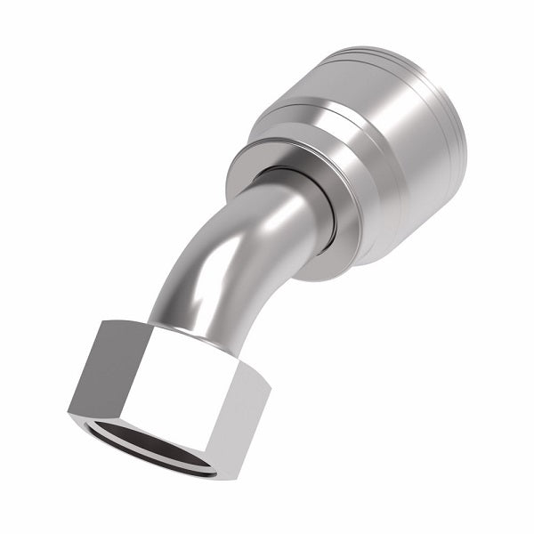 1AA12FRA12 Aeroquip by Danfoss | 1 & 2 Wire TTC Female ORS Swivel 45° Elbow (FRA) Crimp Fitting | -12 Female O-Ring Face Seal Swivel  x -12 Hose Barb | Steel
