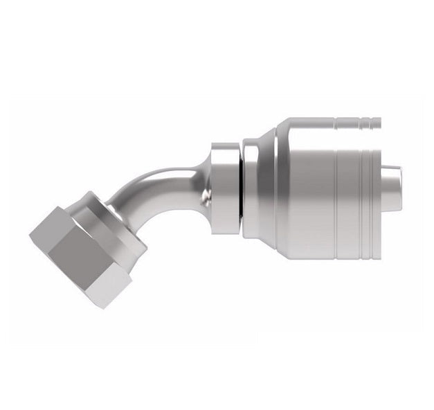 1AA6FRA8 Aeroquip by Danfoss | 1 & 2 Wire TTC Female ORS Swivel 45° Elbow (FRA) Crimp Fitting | -06 Female O-Ring Face Seal Swivel  x -08 Hose Barb | Steel