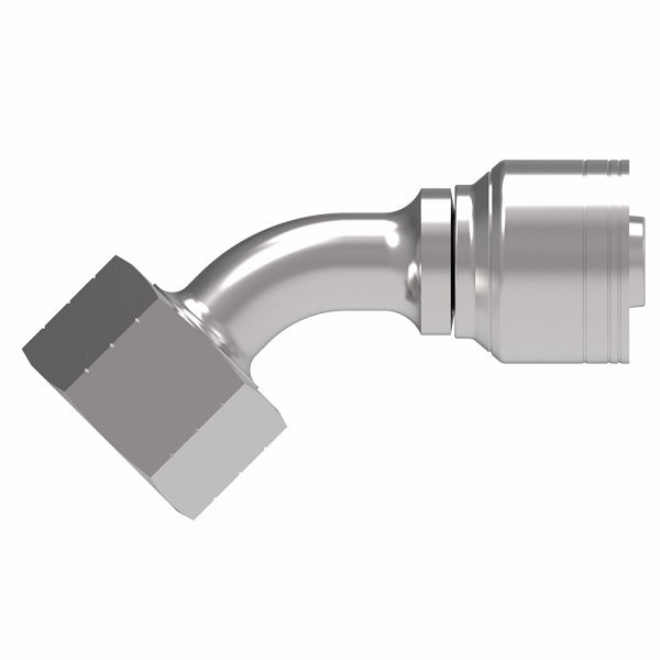 1AA16FRA12 Aeroquip by Danfoss | 1 & 2 Wire TTC Female ORS Swivel 45° Elbow (FRA) Crimp Fitting | -16 Female O-Ring Face Seal Swivel  x -12 Hose Barb | Steel