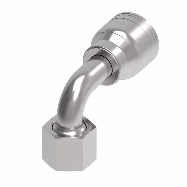 1AA12FRB12 Aeroquip by Danfoss | 1 & 2 Wire TTC Female ORS Swivel 90° Short Drop Elbow (FRB) Crimp Fitting | -12 Female O-Ring Face Seal Swivel x -12 Hose Barb | Steel