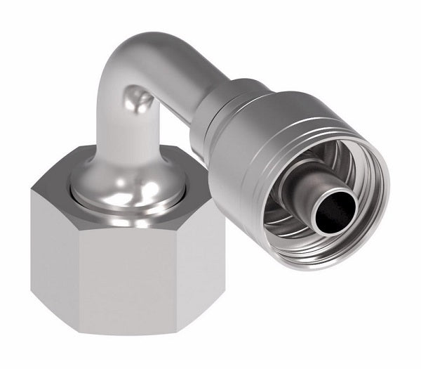 1AA4FRB4 Aeroquip by Danfoss | 1 & 2 Wire TTC Female ORS Swivel 90° Short Drop Elbow (FRB) Crimp Fitting | -04 Female O-Ring Face Seal Swivel x -04 Hose Barb | Steel