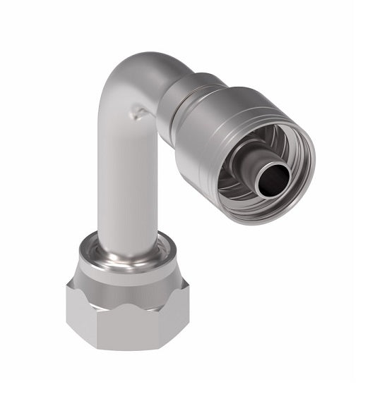 1AA6FRC4 Aeroquip by Danfoss | 1 & 2 Wire TTC Female ORS Swivel 90° Long Drop Elbow (FRC) Crimp Fitting | -06 Female O-Ring Face Seal Swivel x -04 Hose Barb | Steel
