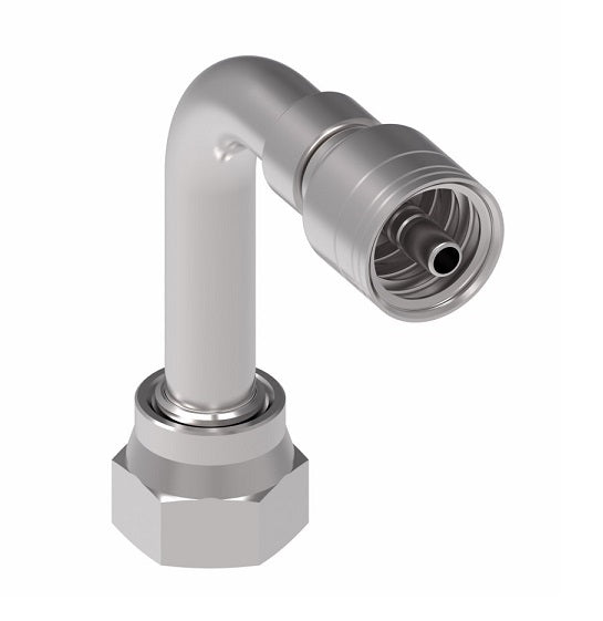 1AA8FRC6 Aeroquip by Danfoss | 1 & 2 Wire TTC Female ORS Swivel 90° Long Drop Elbow (FRC) Crimp Fitting | -08 Female O-Ring Face Seal Swivel x -06 Hose Barb | Steel