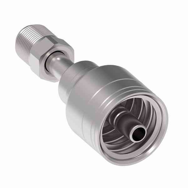 1AA7MF6 Aeroquip by Danfoss | 1 & 2 Wire TTC Male SAE Inverted Flare Swivel (MF) Crimp Fitting | -07 Male SAE Inverted Flare Swivel x -06 Hose Barb | Steel